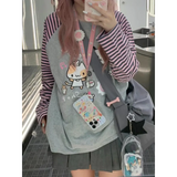 Harajuku Stripe Panda T-shirt - E-girl Kawaii Graphic Tee