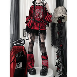 Striped Gothic Punk Top & Leg Warmers – Harajuku Y2K Grunge
