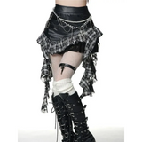 Plaid Gothic PU Leather Skirt – Harajuku Y2K Lace Aesthetic