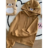 Kawaii Bear Hoodie - Harajuku Y2K Zipper Sweatshirt for Women