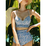 High Waist Bikini Set – Vintage Print Summer Swimwear