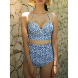 High Waist Bikini Set – Vintage Print Summer Swimwear