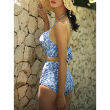 High Waist Bikini Set – Vintage Print Summer Swimwear