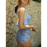 High Waist Bikini Set – Vintage Print Summer Swimwear