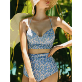 High Waist Bikini Set – Vintage Print Summer Swimwear