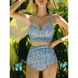 High Waist Bikini Set – Vintage Print Summer Swimwear