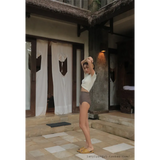Bikini Set – High Waist Short Sleeve Pleated Korean Style