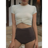 Bikini Set – High Waist Short Sleeve Pleated Korean Style