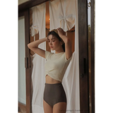 Bikini Set – High Waist Short Sleeve Pleated Korean Style