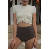 Bikini Set – High Waist Short Sleeve Pleated Korean Style