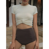 Bikini Set – High Waist Short Sleeve Pleated Korean Style