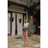 Bikini Set – High Waist Short Sleeve Pleated Korean Style
