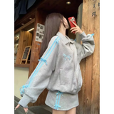 Kawaii Bow Tracksuit – Striped Sweatshirt & Casual Pants