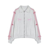 Kawaii Bow Tracksuit – Striped Sweatshirt & Casual Pants