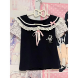 Y2K Lace T-shirt - Kawaii Cartoon Embroidery Graphic Tee