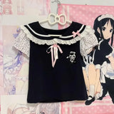 Y2K Lace T-shirt - Kawaii Cartoon Embroidery Graphic Tee