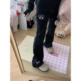 Flare Sweatpants – Kawaii High Waist Embroidered Trousers