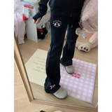 Flare Sweatpants – Kawaii High Waist Embroidered Trousers