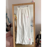 Flare Sweatpants – Kawaii High Waist Embroidered Trousers