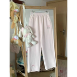Kawaii High Waist Flare Pants – Bow Embroidery Slim Fit Trousers