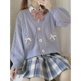 Kawaii Knitted Cardigan – Women's Heart Pocket Bow Sweater