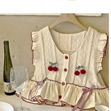 Kawaii Patchwork Cherry Bow Knit Sweater Vest
