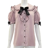 Sweet Lolita Ruffled Blouse - Bow Top, Kawaii Y2K Aesthetic