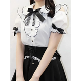 Sweet Lolita Ruffled Blouse - Bow Top, Kawaii Y2K Aesthetic