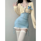 Lace Bodycon Mini Dress Set – Kawaii Y2K Corset Halter