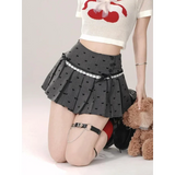 Kawaii Y2K Pleated Mini Skirt – Japanese Bow Lace Plaid Chic