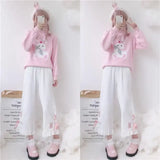 Korean Black Bunny Print Wide Leg Pants