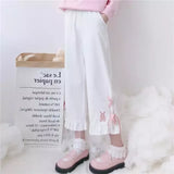 Korean Black Bunny Print Wide Leg Pants