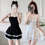 Ruffle One-Piece Swimsuit – Korean Sweet Mini Dress Swimwear