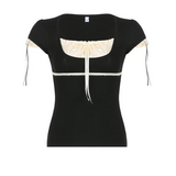 Lace Trim Crop Top: Sweet Square Neck Harajuku Tee