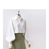 Lantern Sleeve Blouse – Elegant Vintage Button-Up Shirt