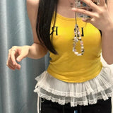 Layered Lace Mini Skirt – Y2K E-Girl High Waist Ruched Hem