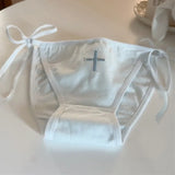 Cross Embroidered Low-Waist Lace-Up Lolita Cotton Panties – Kawaii