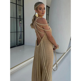Loose Sleeveless Maxi Beach Dress: Off-Shoulder Crochet Cut-Out Design