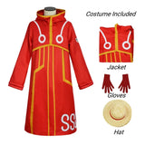 Luffy Egghead Island Cosplay – One Piece 163 Red Robe & Straw Hat Set
