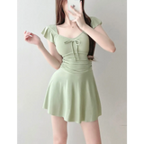 Mauve Ruffle Sleeve One Piece Swimsuit – Bow Detail Mini Dress Style