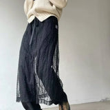 Harajuku Lace Embroidered Maxi Skirt