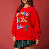 Merry Christmas Sweatshirt - Glitter Patch Crewneck Pullover