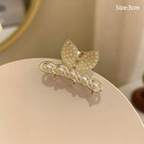 Gold Pearl Rhinestone Mini Hair Clip