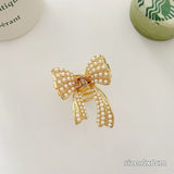 Gold Pearl Rhinestone Mini Hair Clip