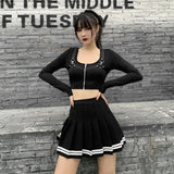 Harajuku Gothic Pleated Mini Skirt – Punk High Waist Patchwork Style