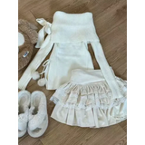 Kawaii Off-Shoulder Knit Lace Set