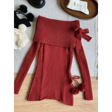 Kawaii Off-Shoulder Knit Lace Set