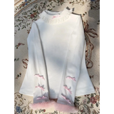 White Lace Trim Top – Pink Bow & Fuzzy Cuff Harajuku Blouse