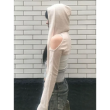 Modern Mystic Hooded Top – Edgy Cutout Sleeves Pullover