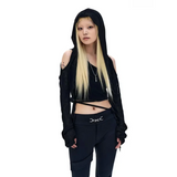 Modern Mystic Hooded Top – Edgy Cutout Sleeves Pullover